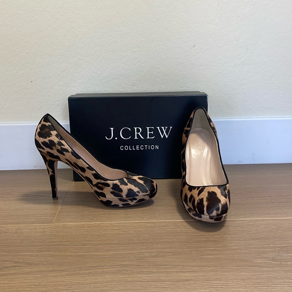 🐆 J.Crew Pia Calf Hair Leopard Pumps vintage sand 8.5  4” Heel Style 49172 🇮🇹